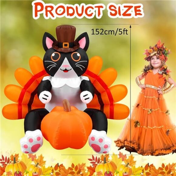 5 ft Height Thanksgiving Inflatable Animal with Built in LED Lights - Picture 2 of 7